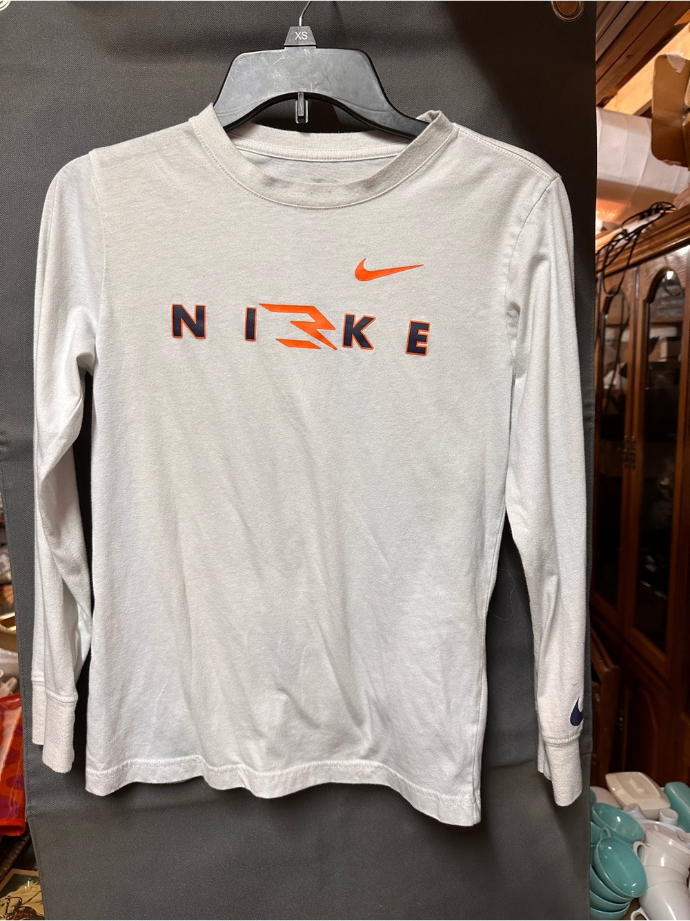 Youth Lg Nike Kids' Long-Sleeve Logo Tee in White & Orange